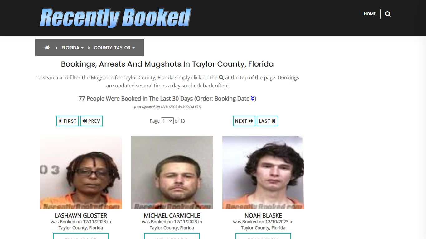 Recent bookings, Arrests, Mugshots in Taylor County, Florida